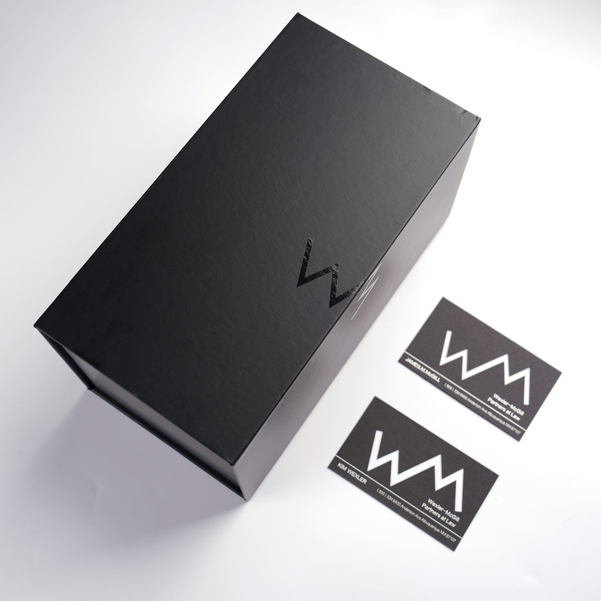 Closed premium gift box and Wexler McGill cards