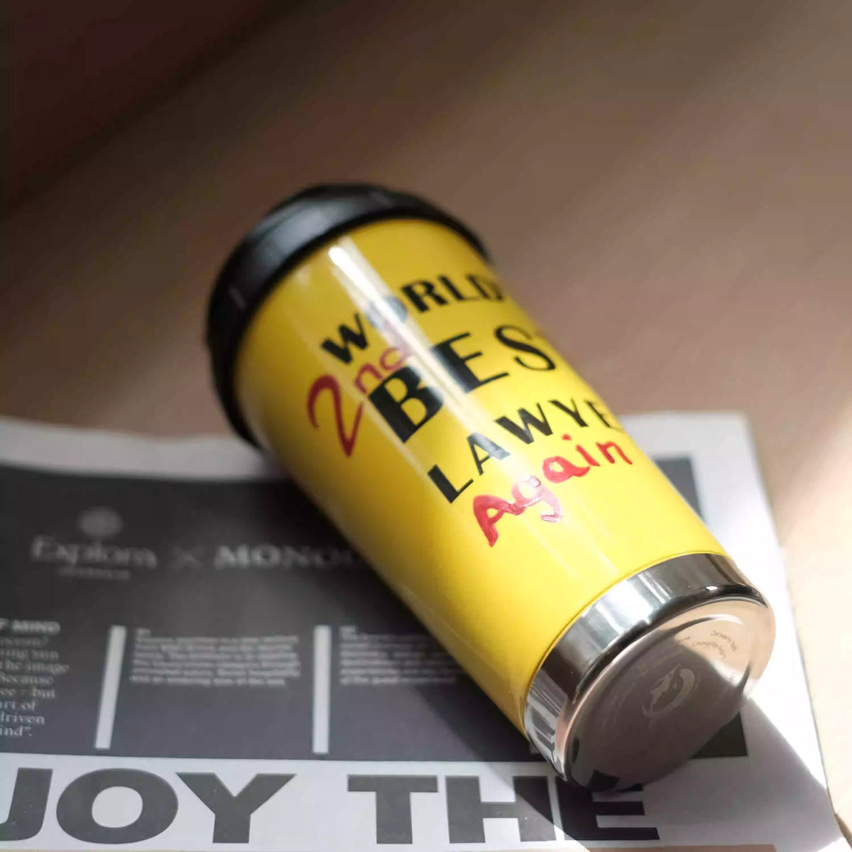Sunset yellow lawyer mug with stainless steel base